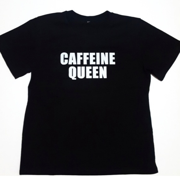 "Caffeine Queen" Cute Black Graphic Tee - Picture 6 of 6